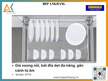 Giá xoong nồi, bát đĩa dẹt đa năng, gắn cánh tủ âm Eurogold EP70 - 700mm - Inox 304 